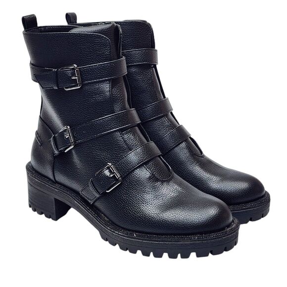 KENNETH COLE REACTION Tate Biker Jewel Lug Sole Booties Size 7.5 M Black - Picture 3 of 14